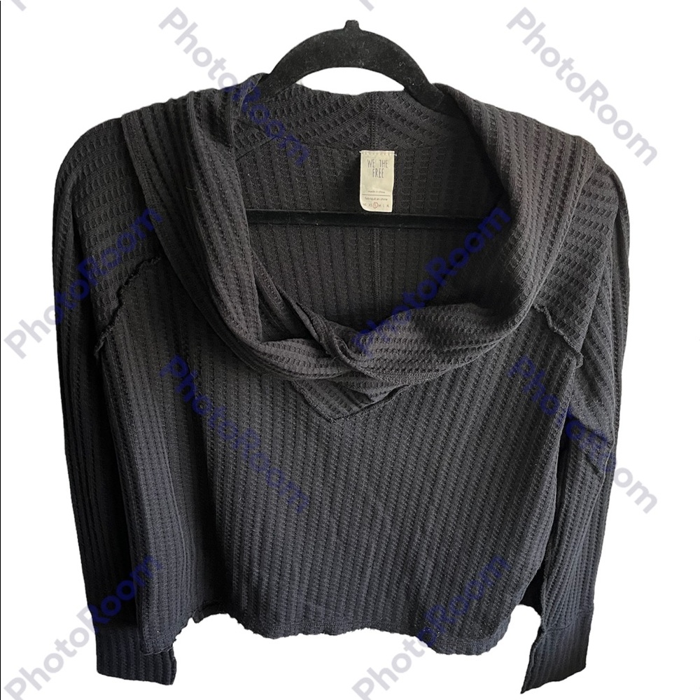 We The Free Free People Black Wildcat Thermal Long Sleeve Top Size Small
